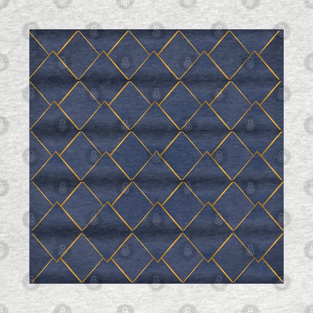 Golden triangular pattern on navy blue background filling the frame. by ikshvaku